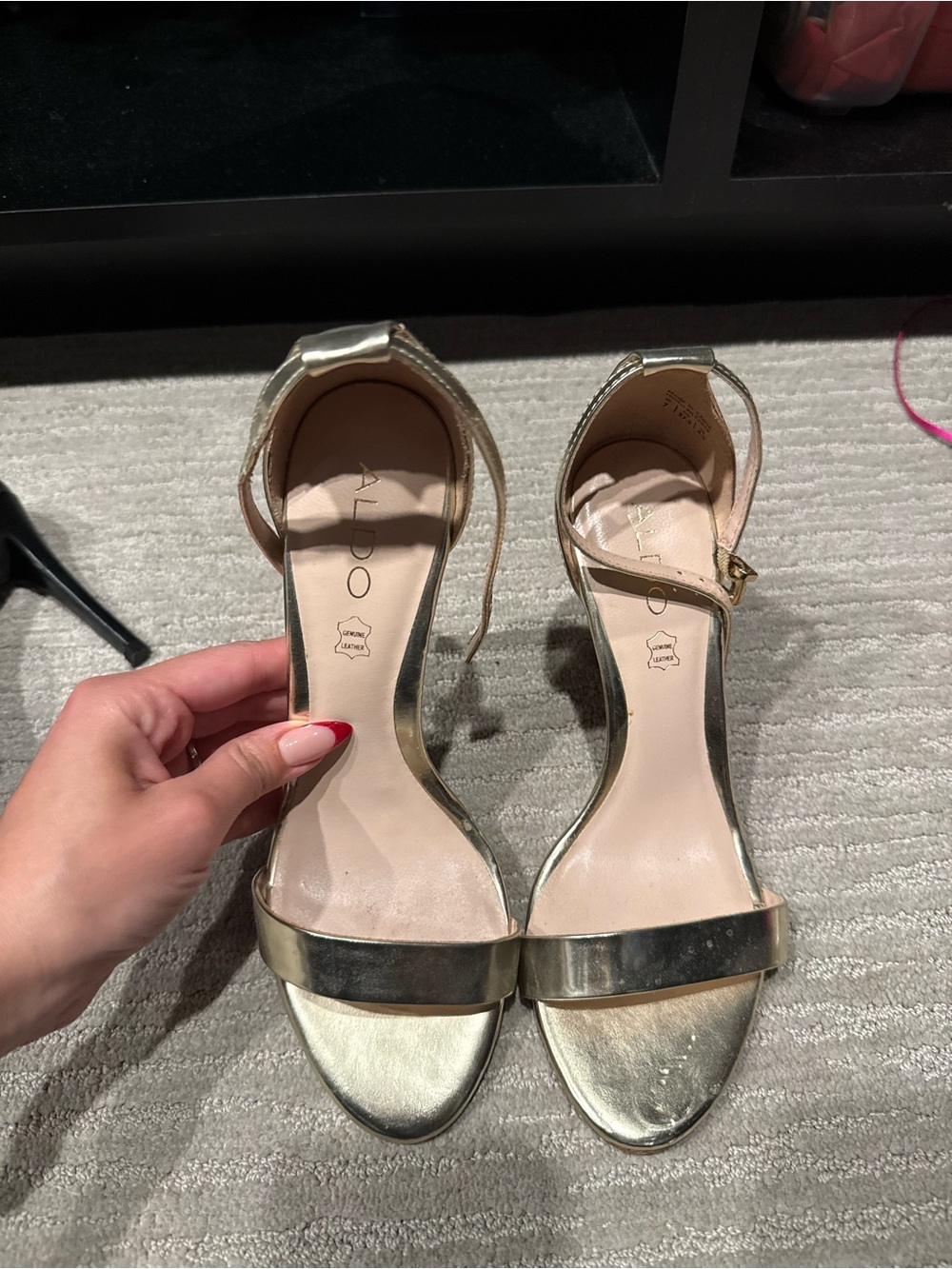 ALDO Gold Metallic Open-Toe Ankle-Strap Heels